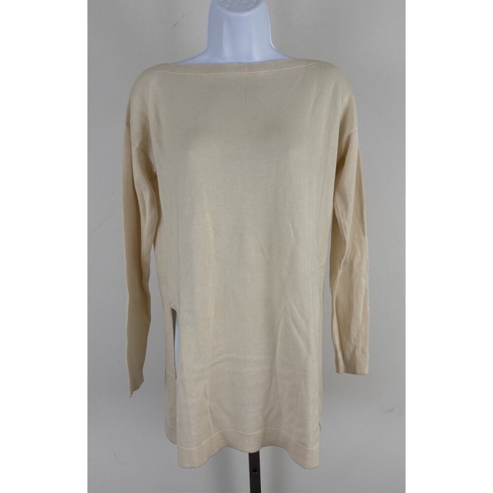 PERUVIAN CONNECTION Ivory Cotton Boatneck Tunic Long Sleeve Sweater Sz S